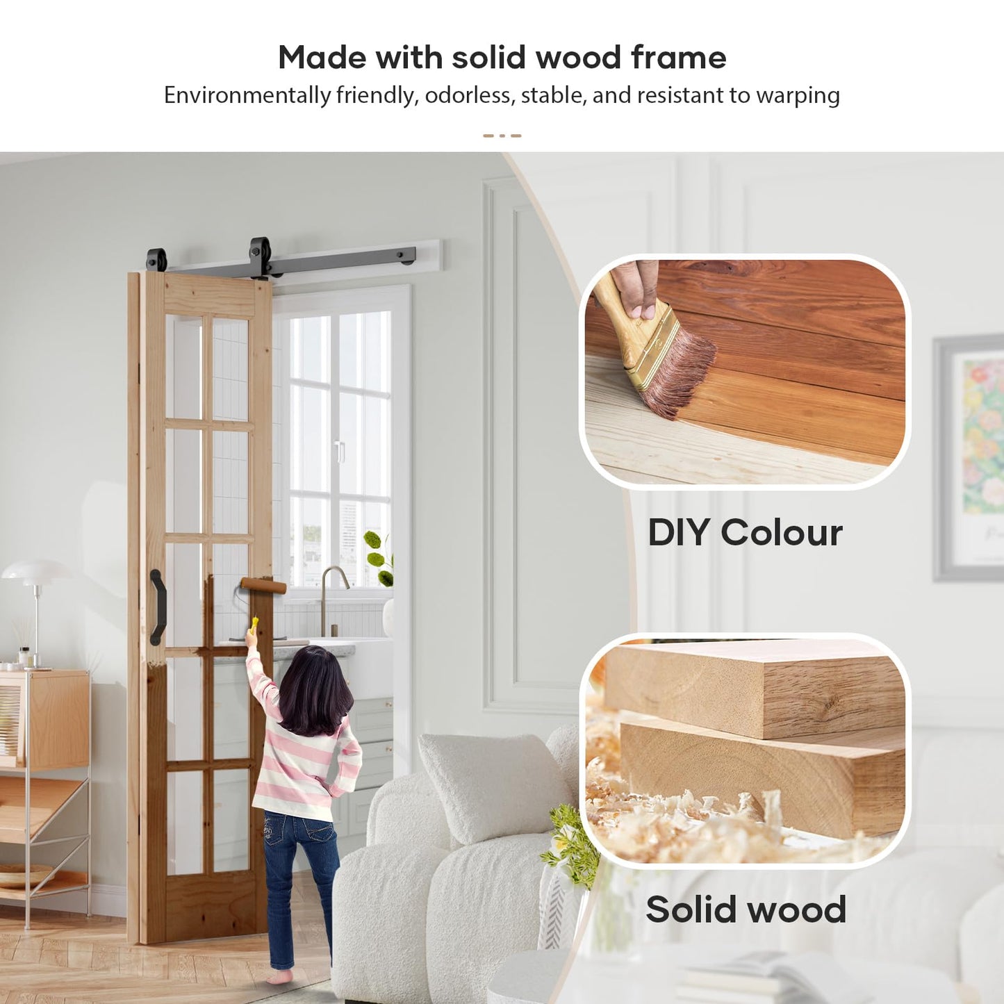 Easelife 36 x 84 in (Double 18x84 inch) Bifold French Glass Door,Sliding Folding Barn Doors with 3.3FT Hardware Track kit Included,Preassembled,Easy Install