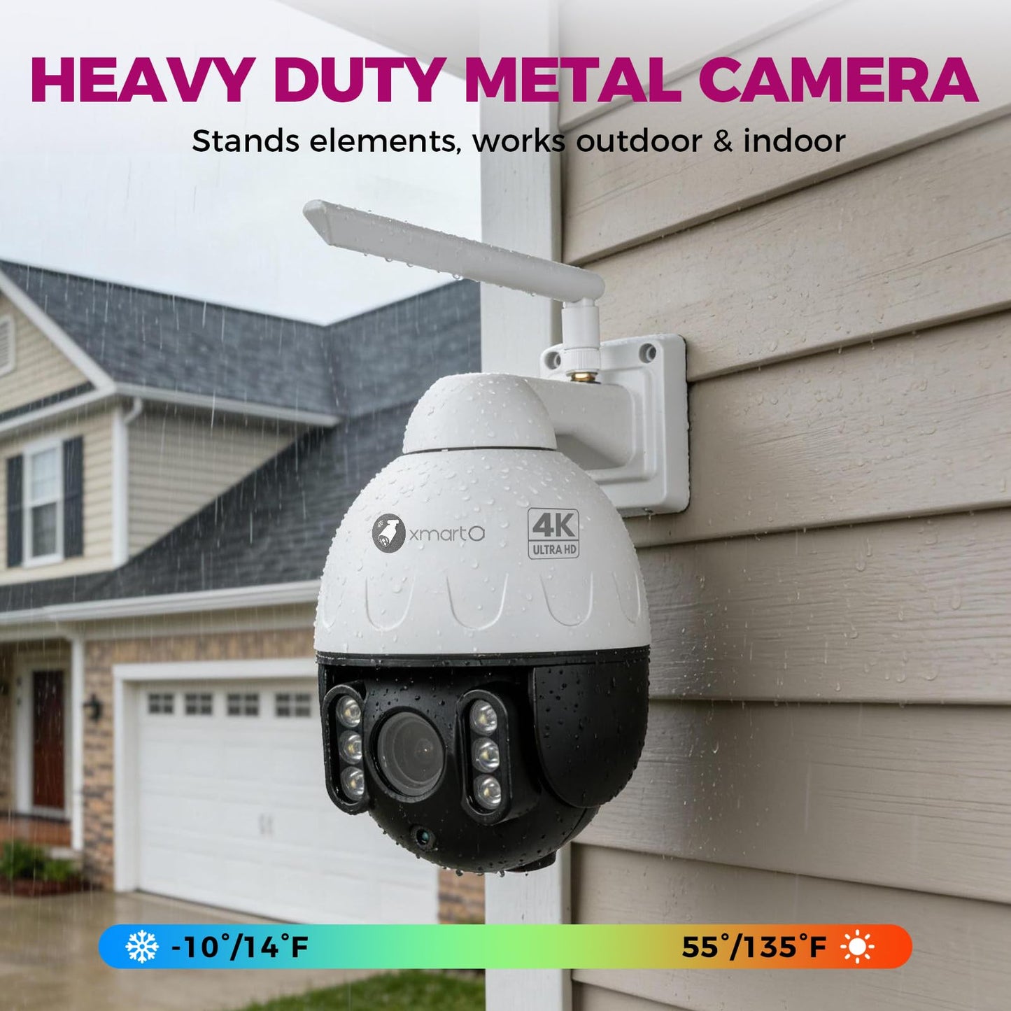 xmartO 4K 8MP Heavy-Duty WiFi 6 Security Camera System Bundle, 10-Channel NVR & 4 Plug-in PTZ Cameras, 24/7 AI Tracking Surveillance, Vandal-Proof Metal Dome CAM, Long Range WiFi6, 0 Monthly Fee