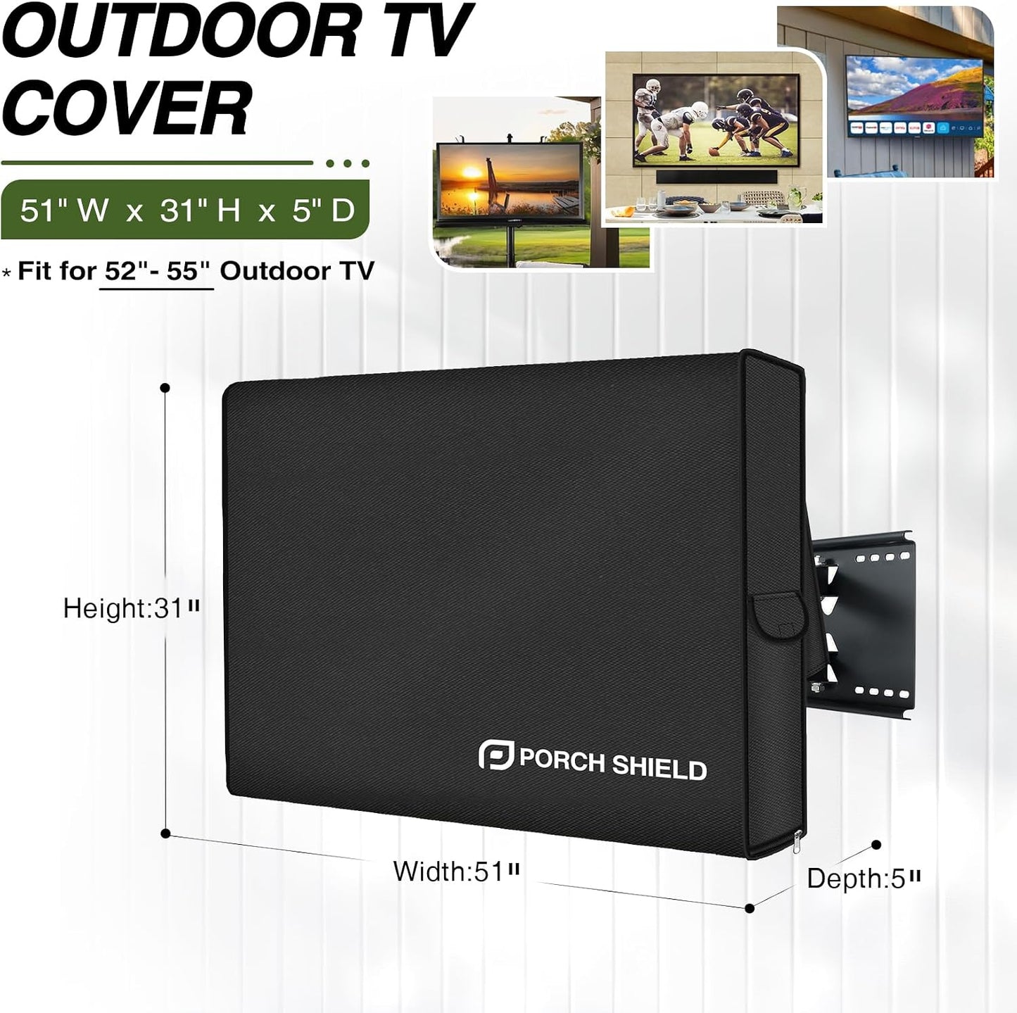 52-55 inches Porch Shield Outdoor TV Cover - Upgrade Fully Cover TV Weatherproof Protector for LCD, LED, Compatible