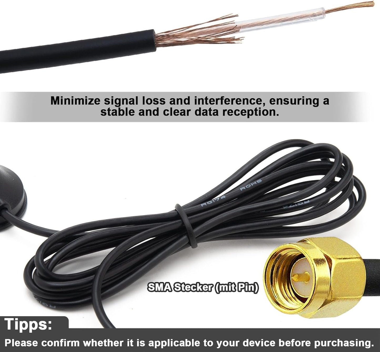 Kaunosta 900-1800MHz/Compatible 978MHz&1090MHz, Receiver/6DBi 1.5M ADS-B SDR Radio Antenna with for SDR, FPV, Ham Radio