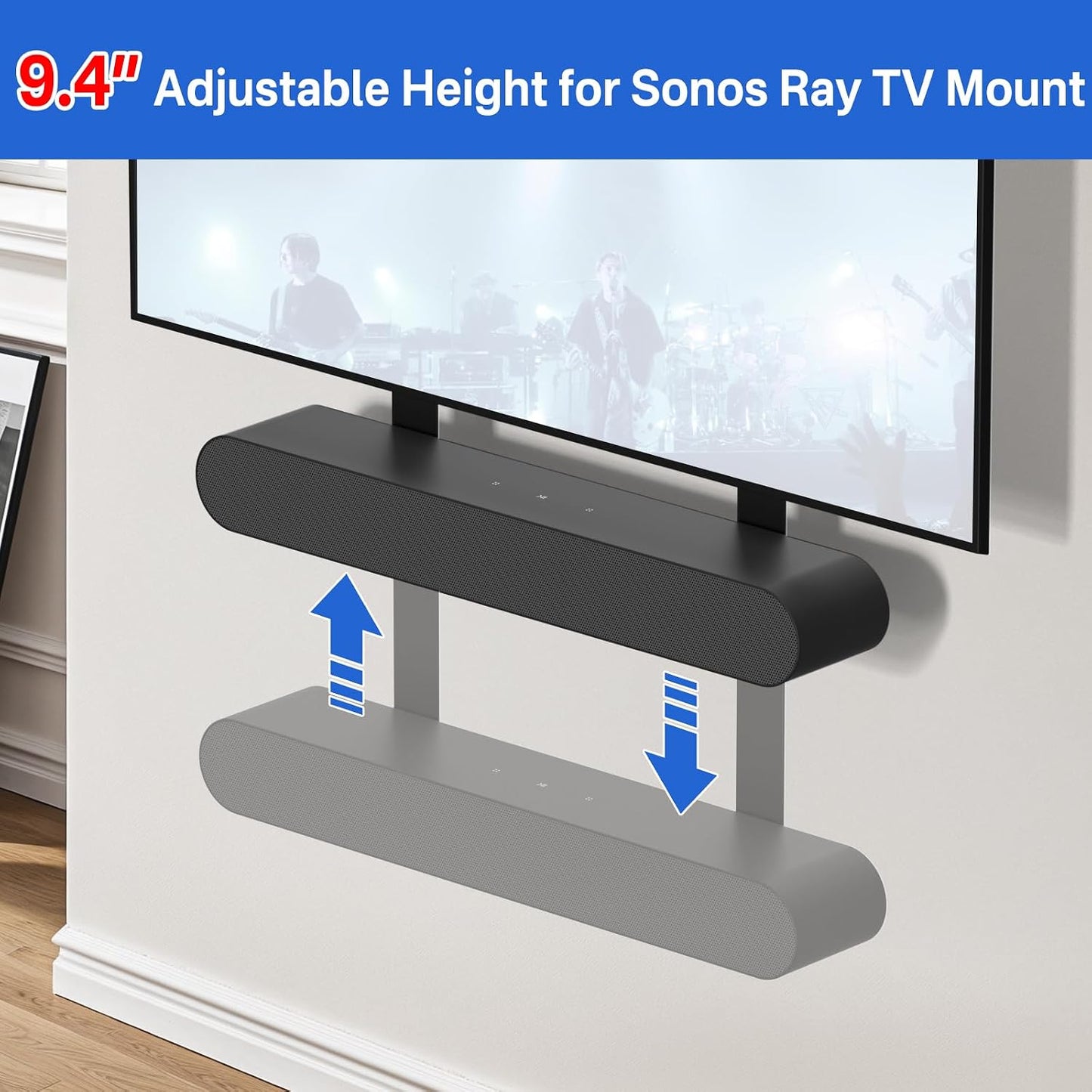Yibracki Heavy Duty Soundbar Mount for Sonos Ray TV Mount - Height Adjustable Soundbar TV Mount for Sonos Ray Mounting