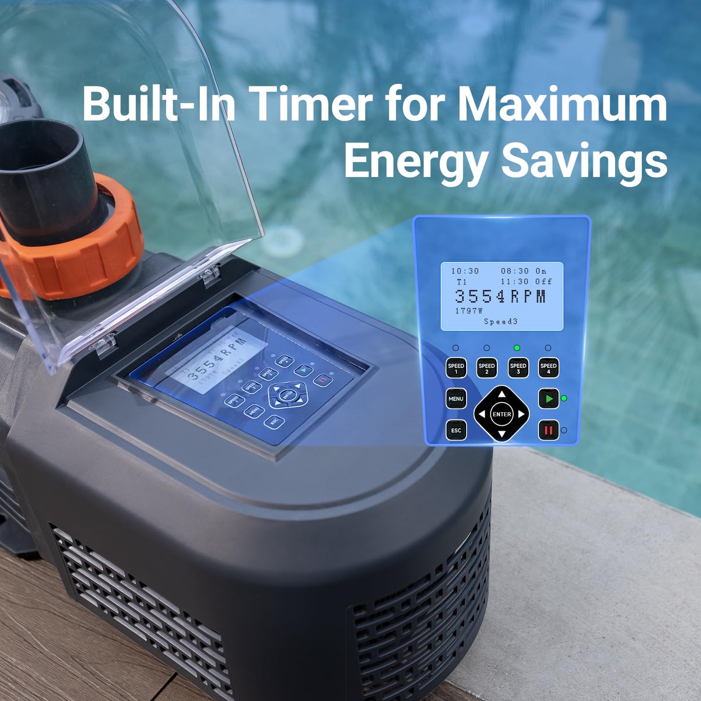 Varpoolfaye Variable Speed Pool Pump Inground, 2.5 HP Above Ground Pool Pump, 220V-240V,10567 GPH Energy-Efficient Self Priming Swimming Pool Pumps with Timer