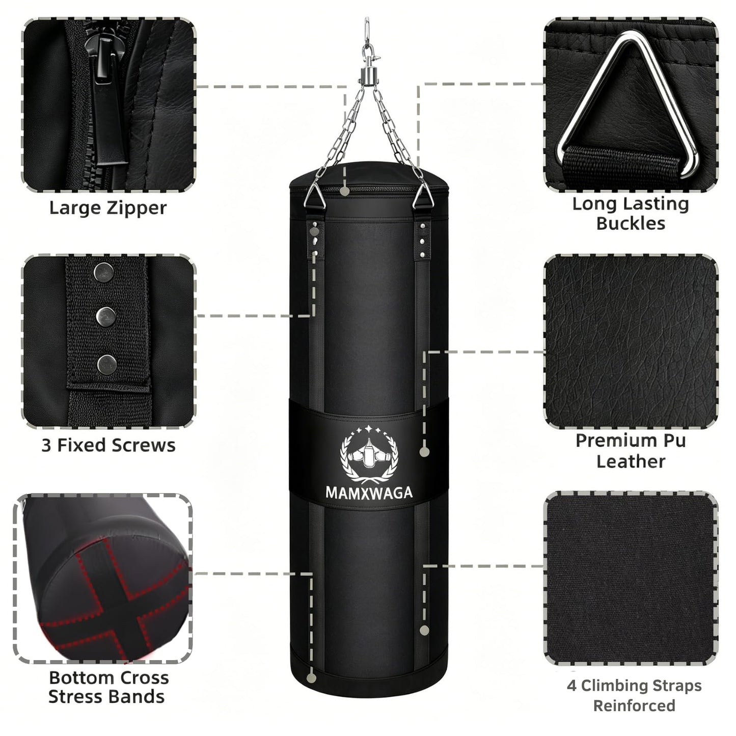 Mamxwaga 4FT Canvas Punching Bags for Adults, Hanging Heavy Boxing Bag for Kickboxing Karate Taekwondo Muay Thai Training, Max Load-Bearing 180 Lbs (Unfilled)
