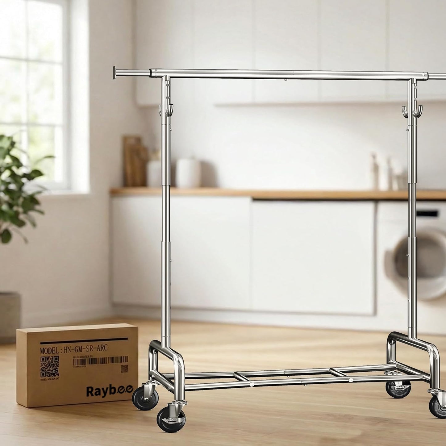 Raybee Heavy Duty Clothes Rack - 75" Extra Wide, 450 LBS Capacity, Lockable Wheels & 4 Hooks