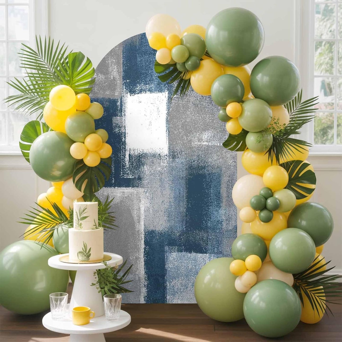 Jnbasdffb 7.2 Blue Grey Ombre Wedding Arch Cover,Stretchy Spandex Arch Backdrop Stand Covers FT,Abstract Vintage Oil