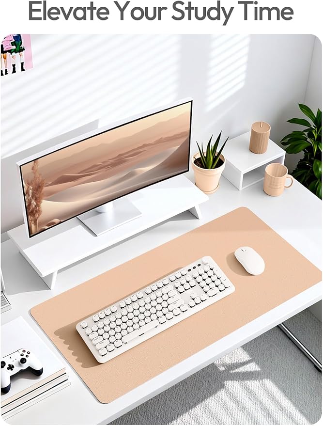 YSAGi Leather Desk Protector, Office Mat, Large Mouse Mat, Non-Slip PU Leather Blotter, Laptop Desk, Waterproof Writing Pad for Office and Home (Latte, 35.4" x 17")