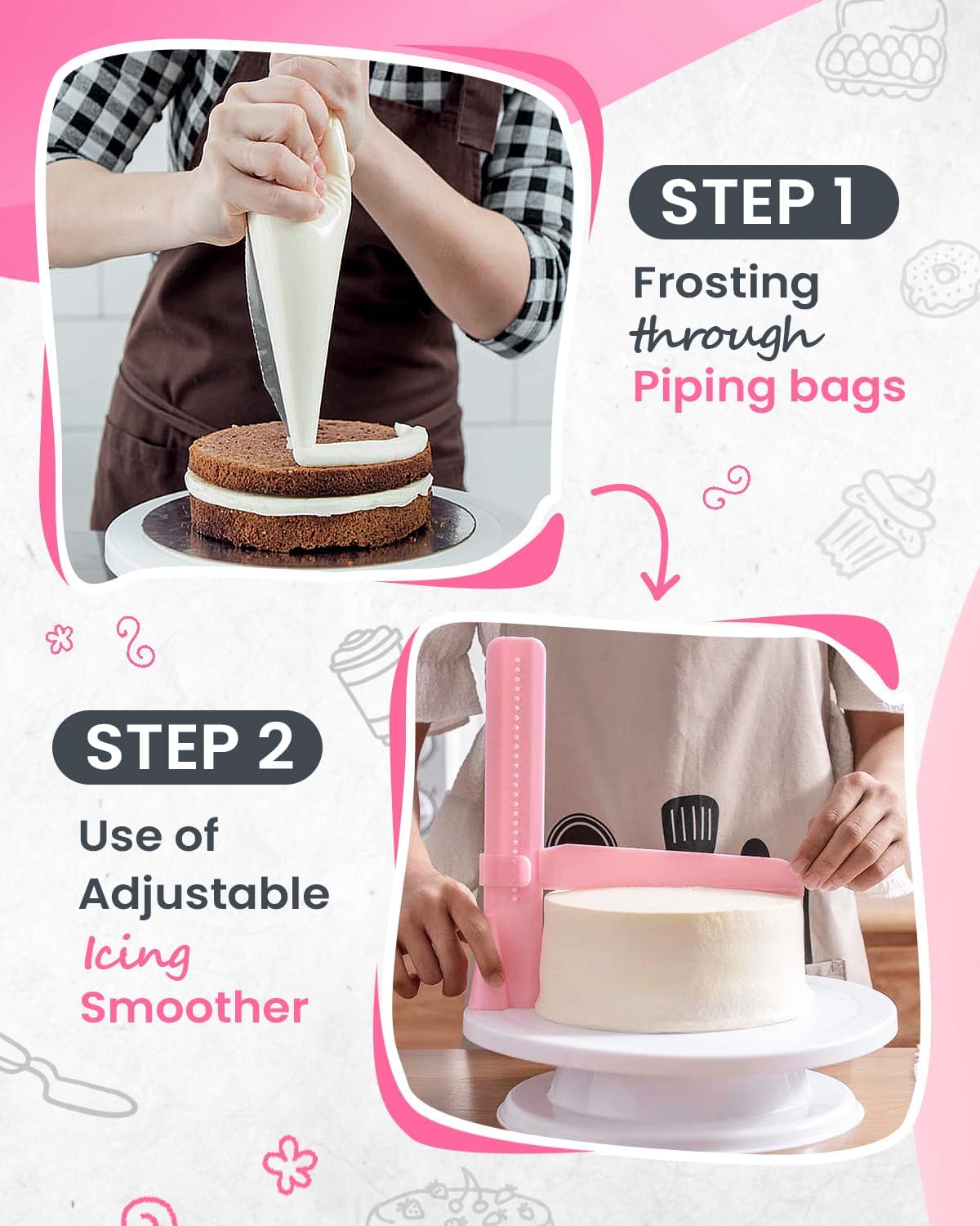 RFAQK 200-Piece Cake Decorating Kit - Complete Baking Supplies Set with Turntable, Icing Tips & More