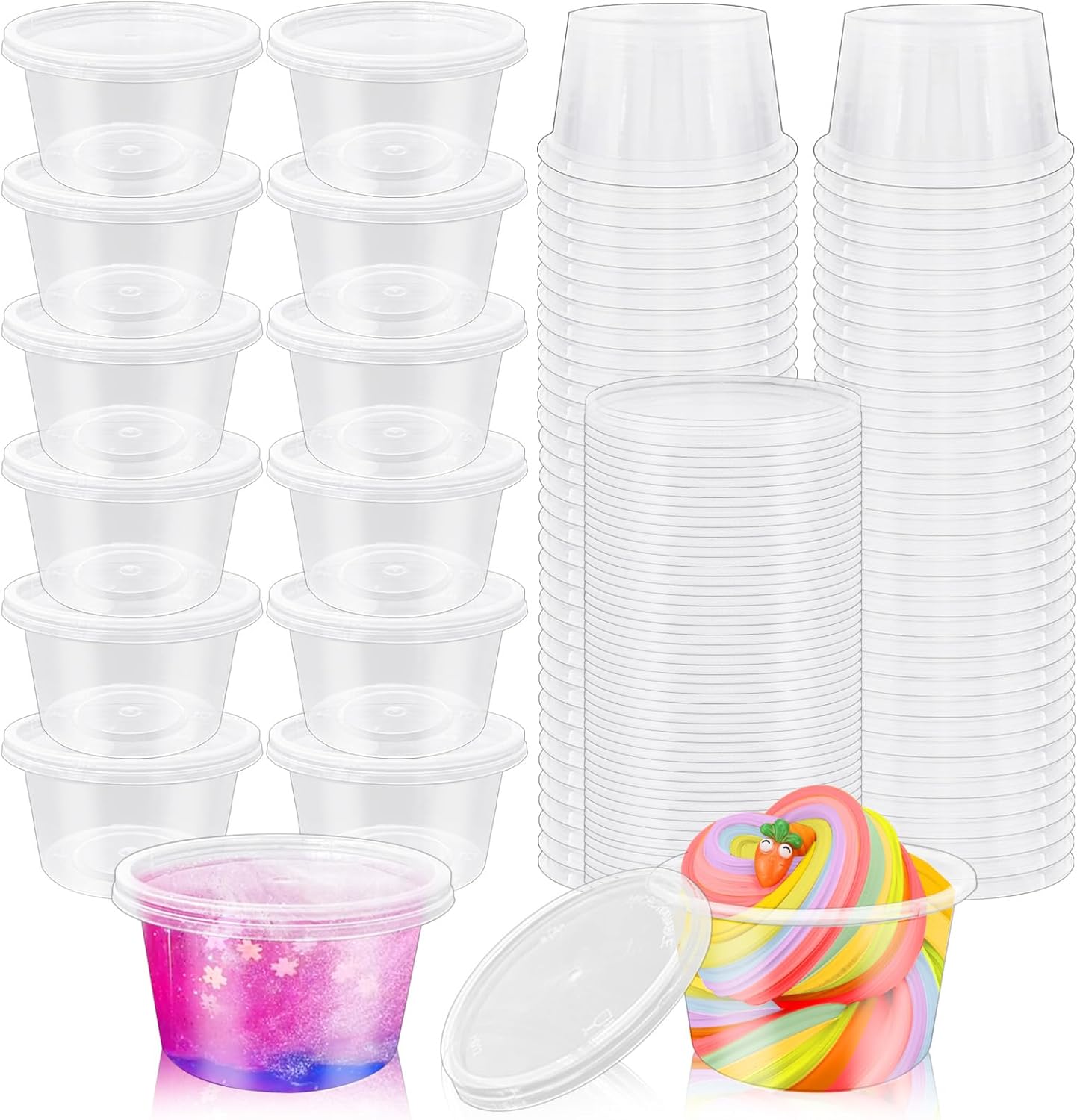 Szsrcywd 50 Sets 4 Oz Clear Slime Containers - Disposable Portion Cups for Meal Prep & Dipping Sauces