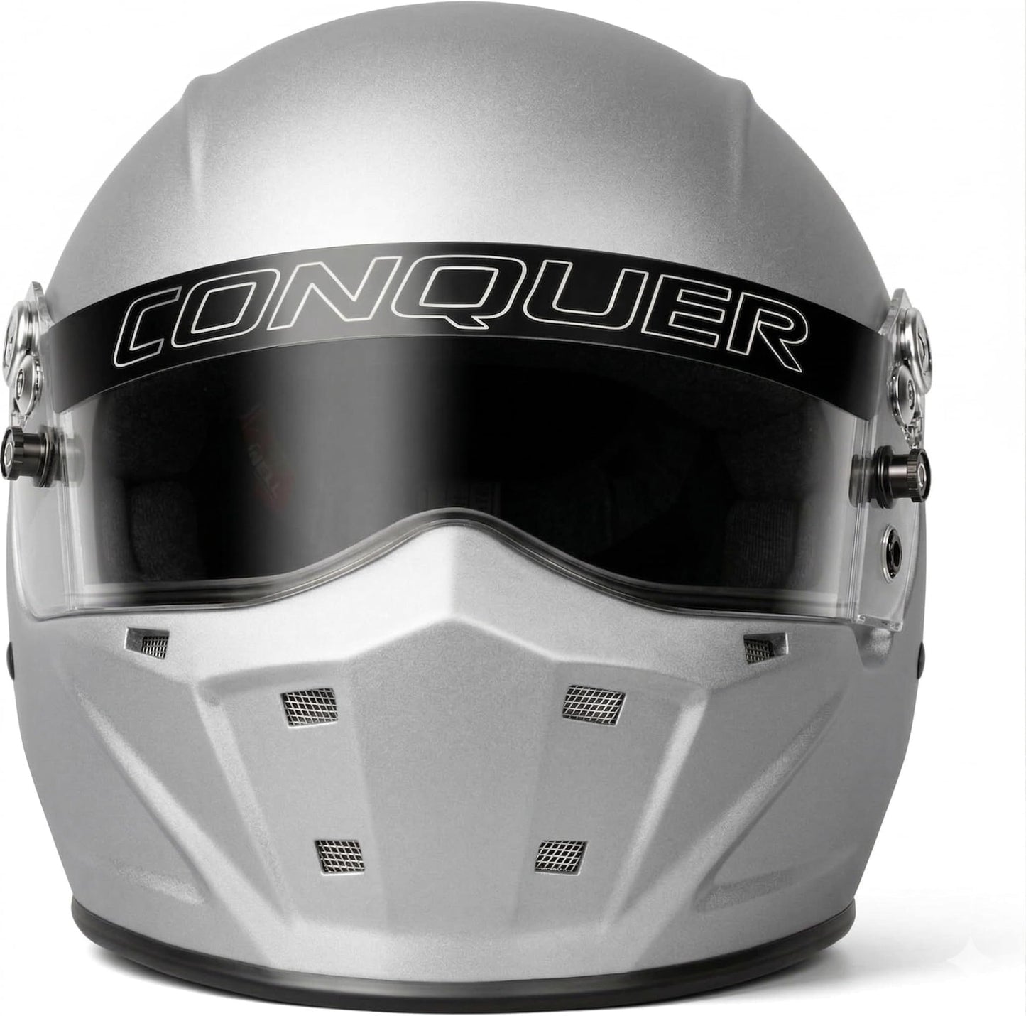 Conquer Snell SA2025 Approved Full Face Auto Racing Race Car Helmet - Adult | Men | Women | - Black / White / Silver (Silver, XL)