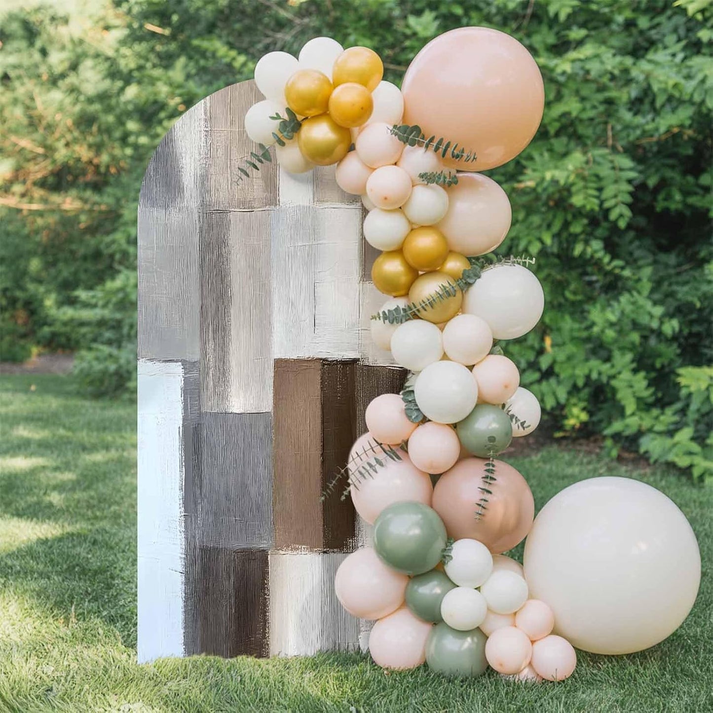 Jnbasdffb 7.2 Grey Brown Color Blocks Wedding Arch Cover, Stretchy Spandex Arch Backdrop Stand Covers FT, Abstract Oil