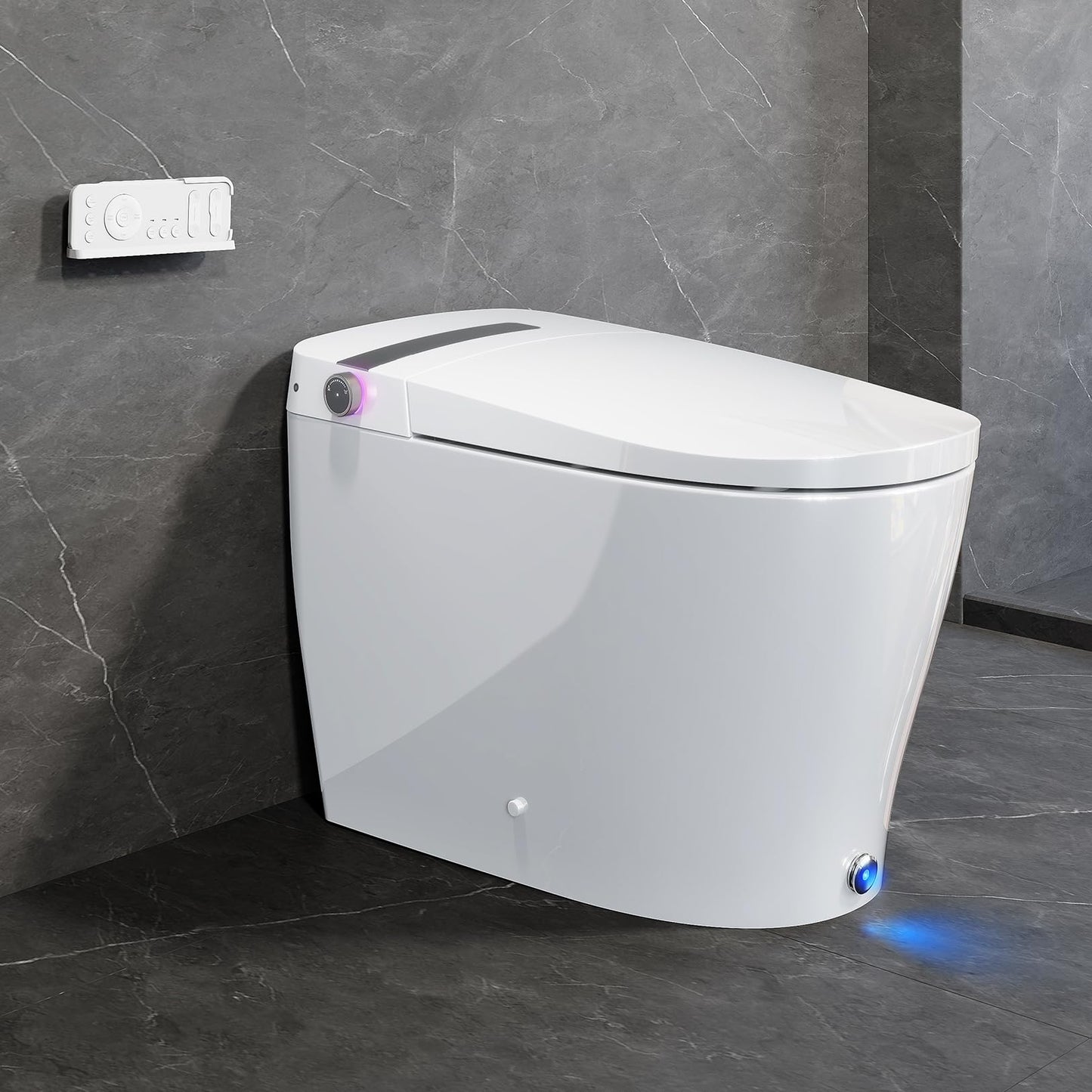 Smart Toilet with Built-in Bidet, One-Piece Bidet Toilet for Bathrooms, YA60 Bidet Toilet with Auto Flush, Kick Flush, Heated Seat, Warm Water and Dryer, Night Light, and Blackout Flush