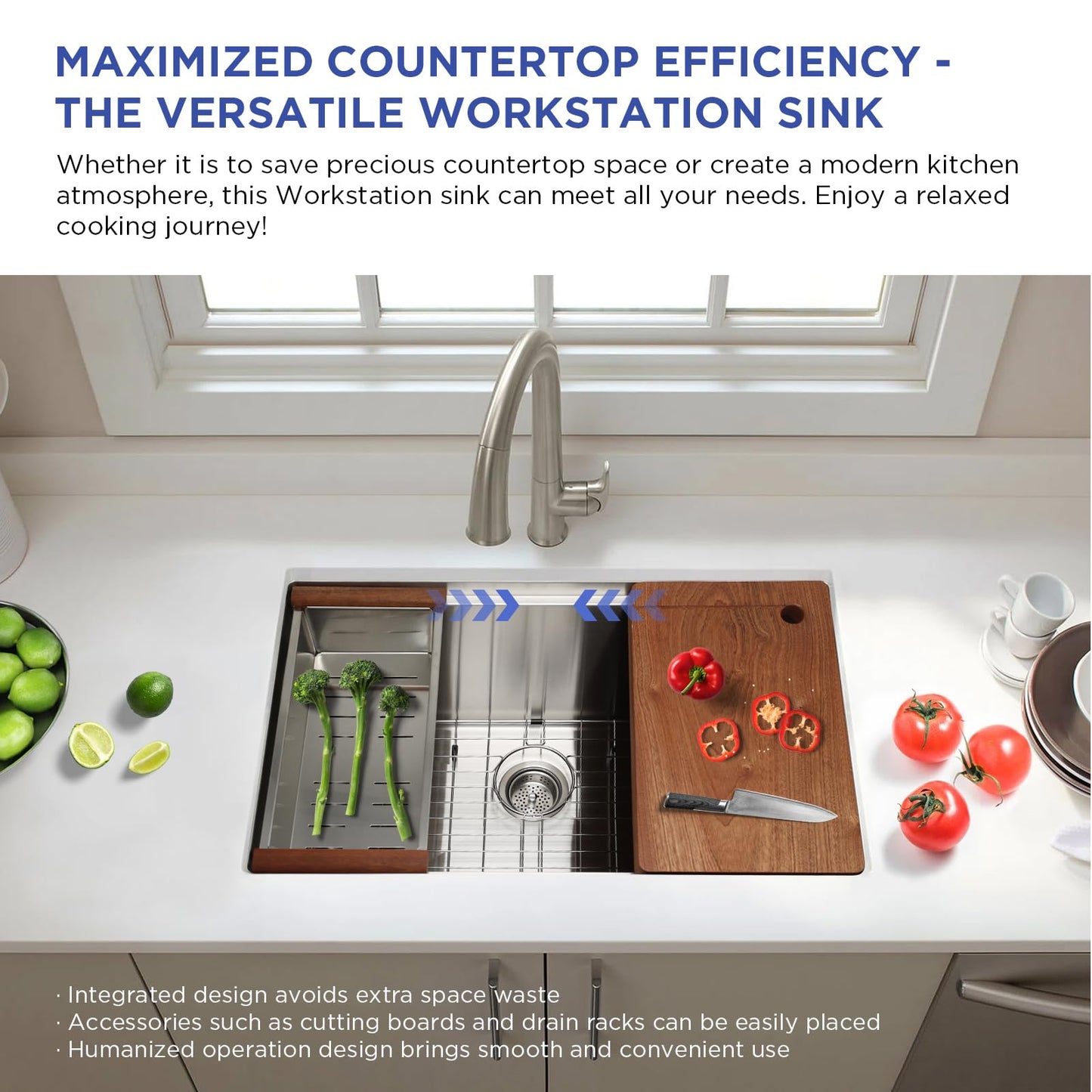 Cozzivita 32in Undermount Workstations Kitchen Sinks - 11 Gauge Stainless Steel Sink 10inch Deep Worktation Sink with Cutting Board and Accessories