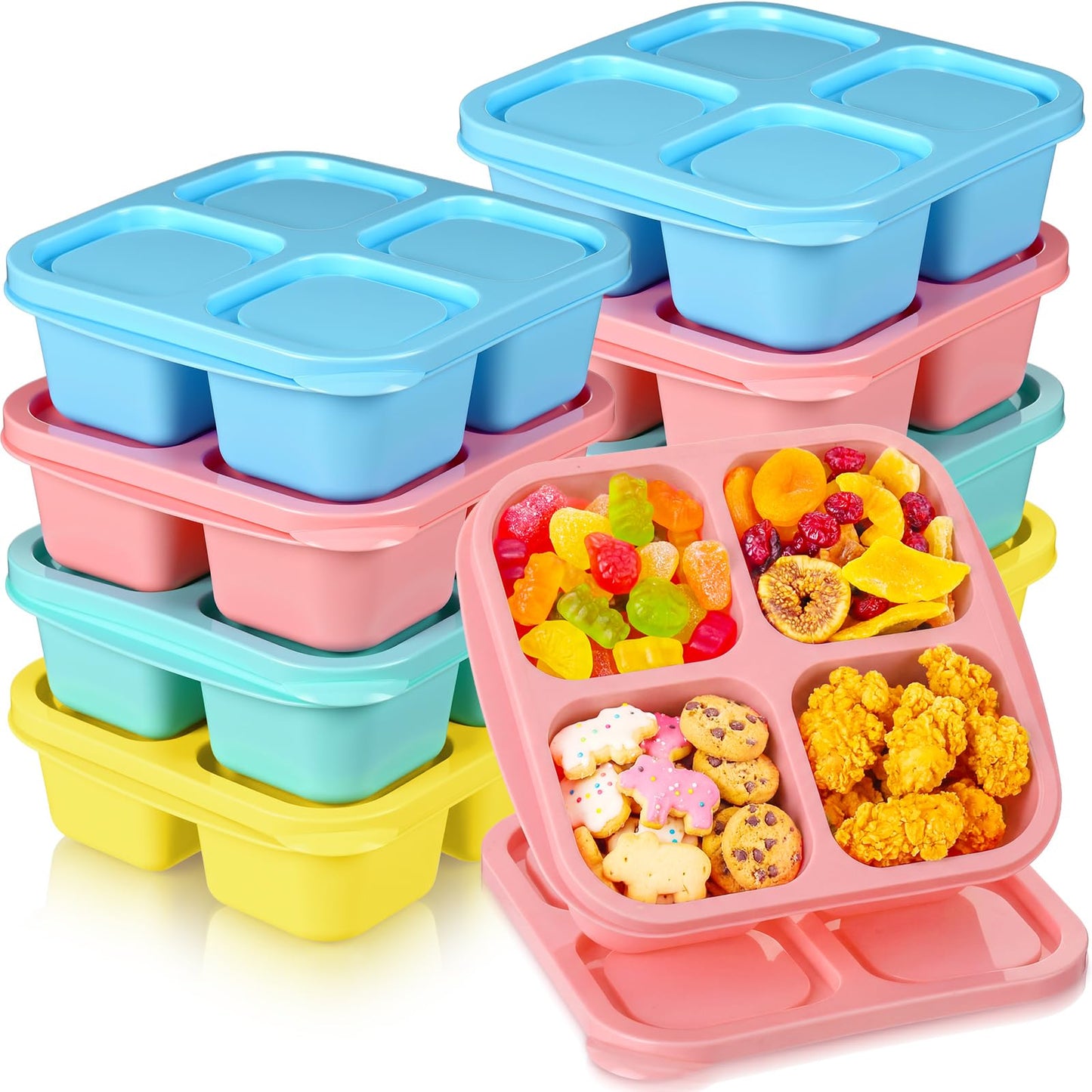 Acellegic 24 Pcs Bento Snack Box Containers Set 4 Compartment Food Storage Container with Lids Reusable Stackable Lunch Box for Family, Work, Travel, Microwave and Dishwasher Safe (4 Color)