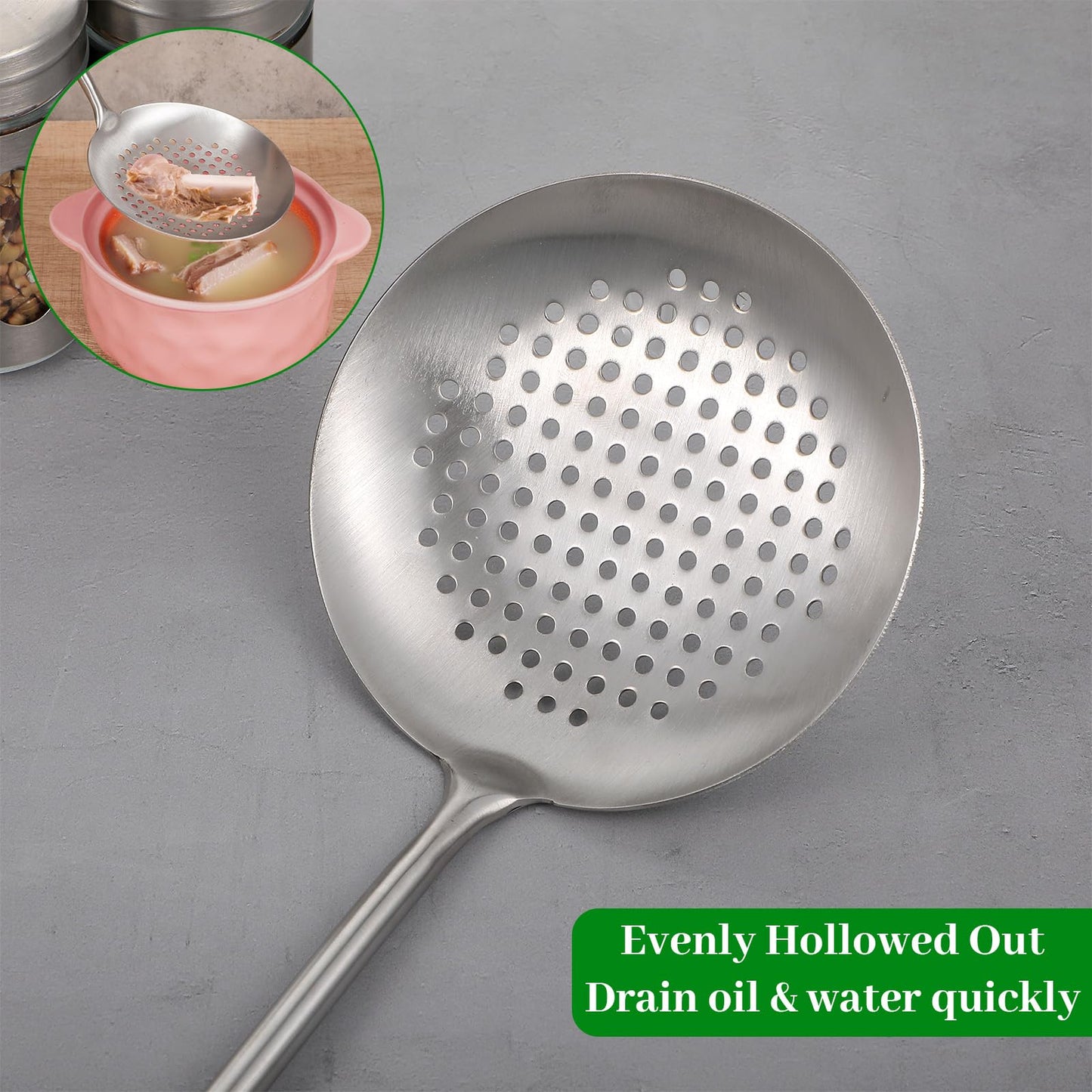 17” Wok Spatula and Ladle, Skimmer Spoon,Stainless Steel Wok Tools Professional Set,3pcs Extra Long Handle Cooking Tools, Metal Wok Cooking Utensils Set and Dishwasher Safe Wok Accessories
