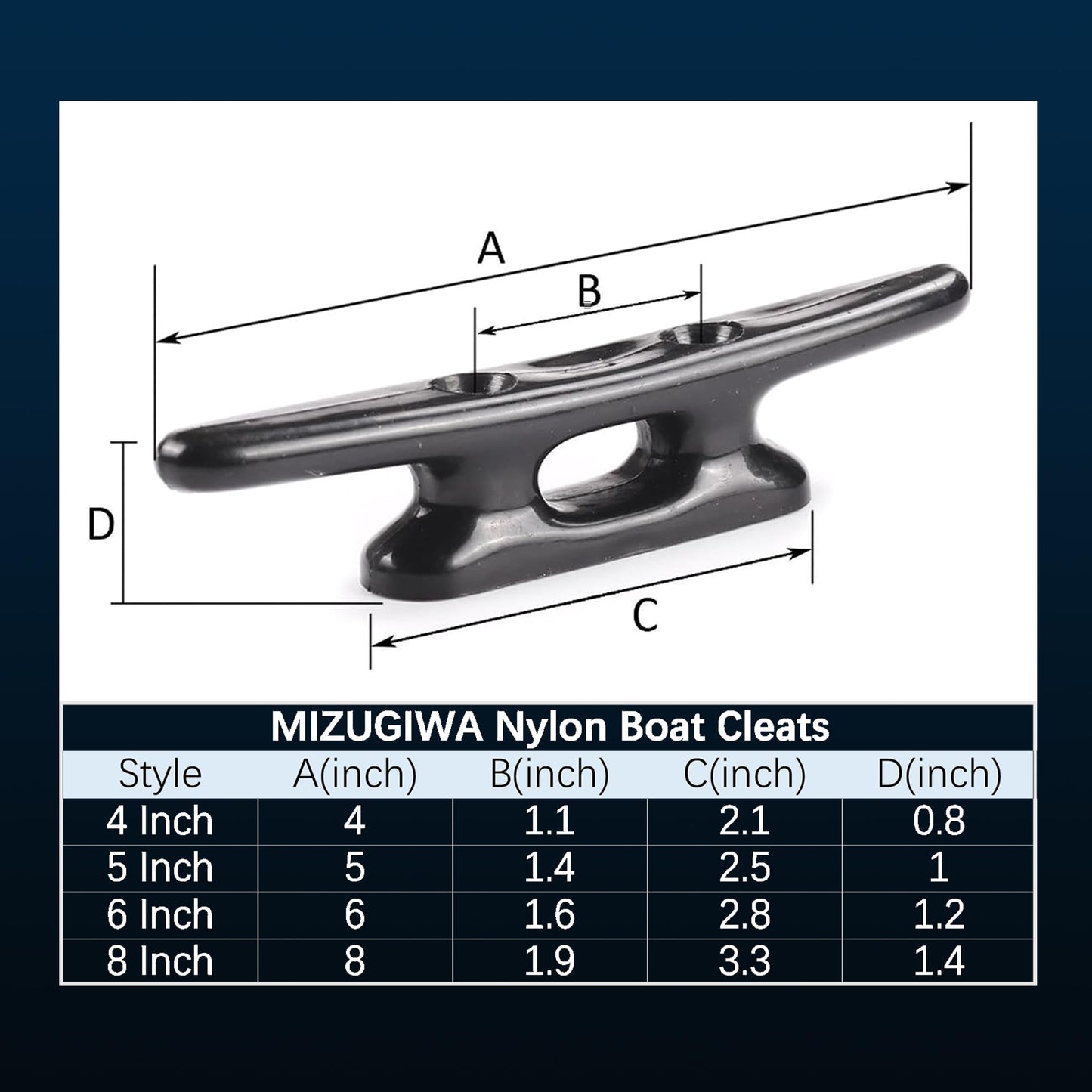 MIZUGIWA Nylon Boat Cleats,Dock Cleats Black,6 Inch Marine Boat Cleats for Rope Hooks,Kayaks,Tie Down,Maritime Decor,Pack of 4