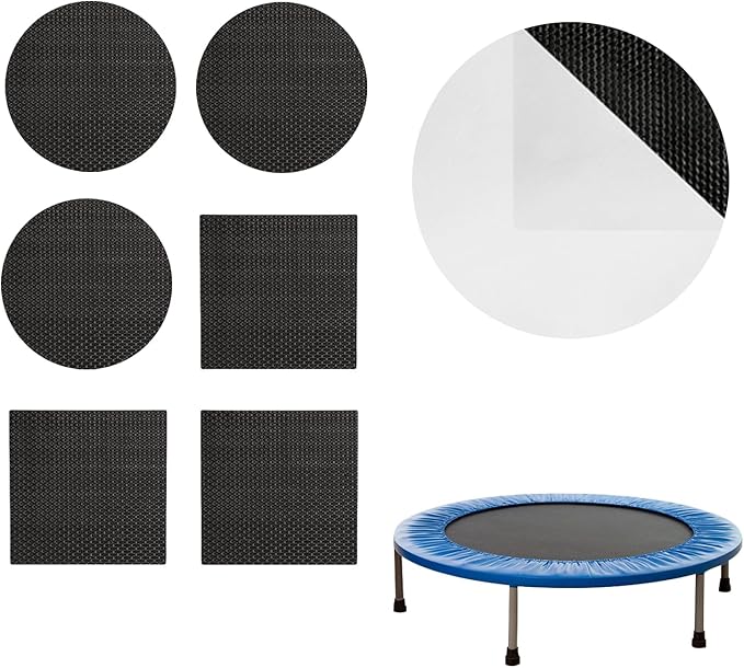 Self-Adhesive Trampoline Patch Repair Kit - 3 Round + 3 Square Patches - Trampoline Accessories for Repairing Tears or Holes in Trampoline Mats