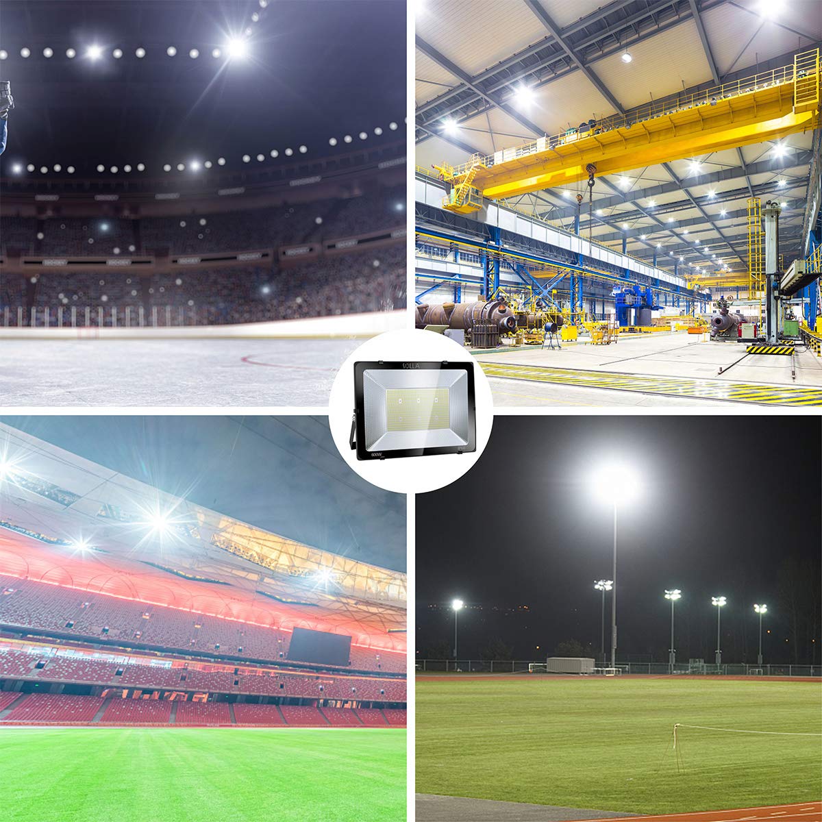 600W LED Stadium Flood Light Outdoor, 3300W Equivalent, 48000LM Super Bright LED Exterior Arena Light, IP66 Waterproof, 6000K Daylight White, Commercial Lighting for Sports Fields and Counts