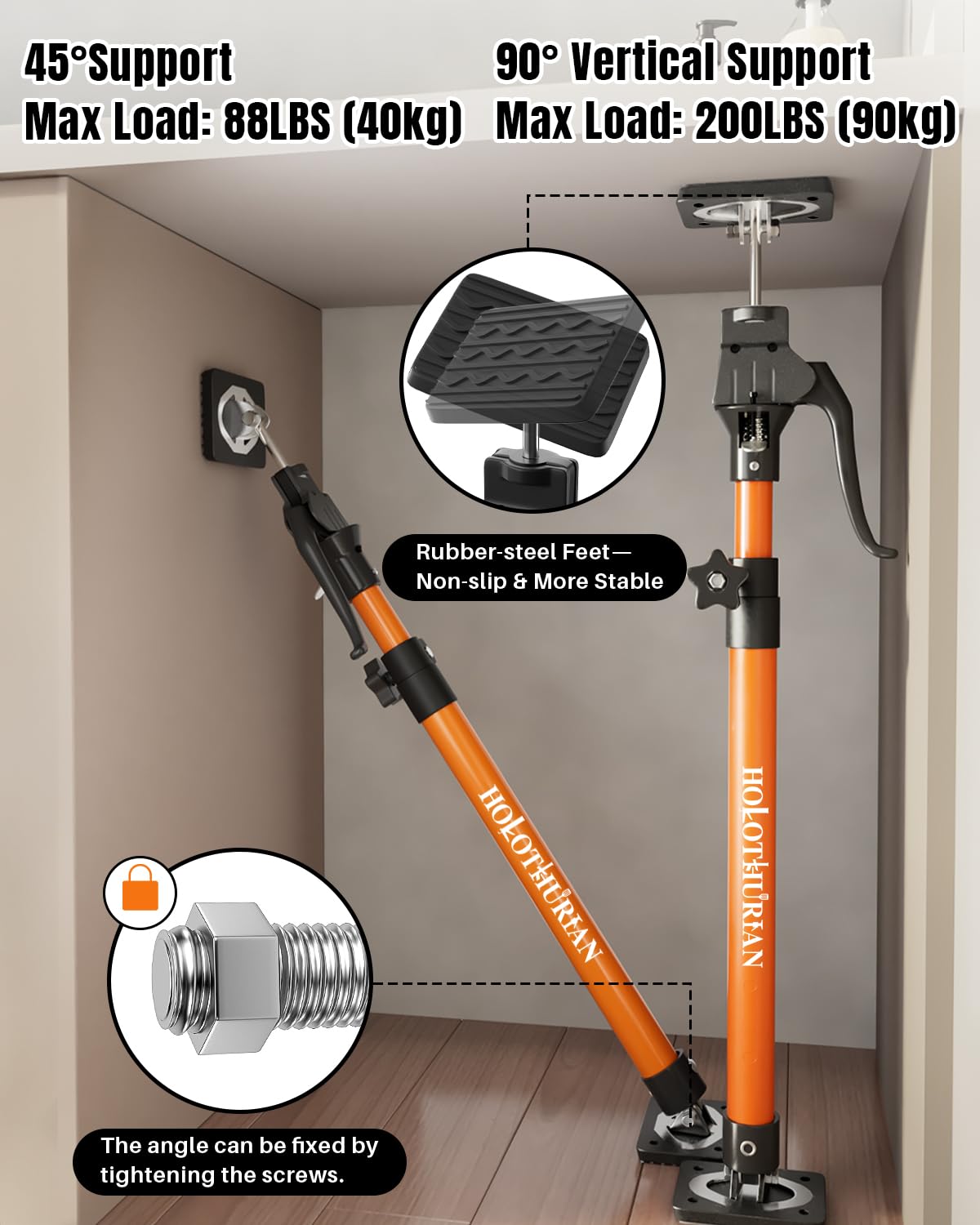 HOLOTHURIAN Cabinet Jack Support Pole,23.6-45.3 inches Third Hand Tools Adjustable Support Pole, 3rd Hand Support System for Upper Cabinet Installation, 200 LB Capacity, 4-Pack
