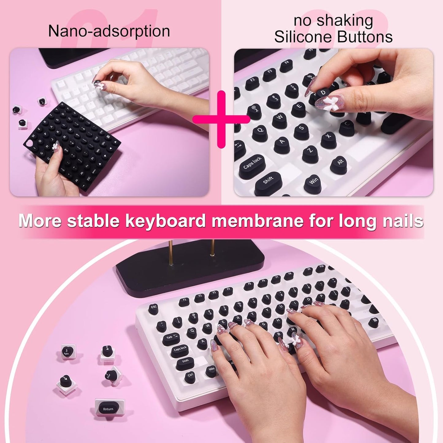 Raisetip 15.6") Universal Laptop Keyboard Cover for Long Nails - Comes with a Separate DIY Film, Raised Keyboard