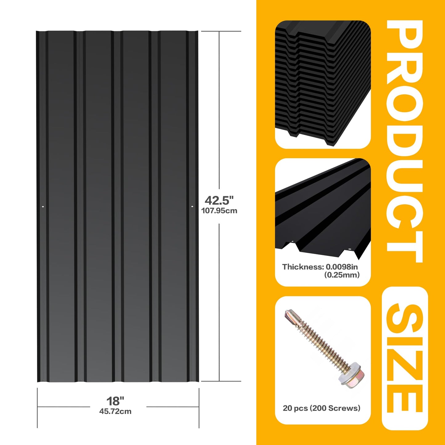 HDSTORZON 20pcs Metal Roof Panels, 42.5" x 18" Corrugated Galvanized Steel Roofing Sheets, Anti-Rust & UV-Resistant, Metal Roofing Panels with Screw for Barns, Garages, Patios, Chicken Coop
