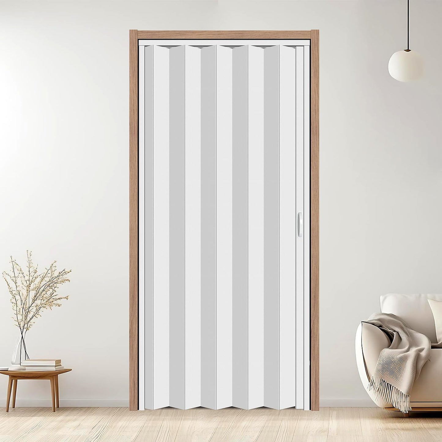 CCBOYSHARDWARE 38X80in PVC Accordion Door Interior, Folding Doors with Lock and Handle,Space-Saving Double-Layer Sliding Door for Closet, Pantry & Room Divider, Easy to Clean, Trimmable