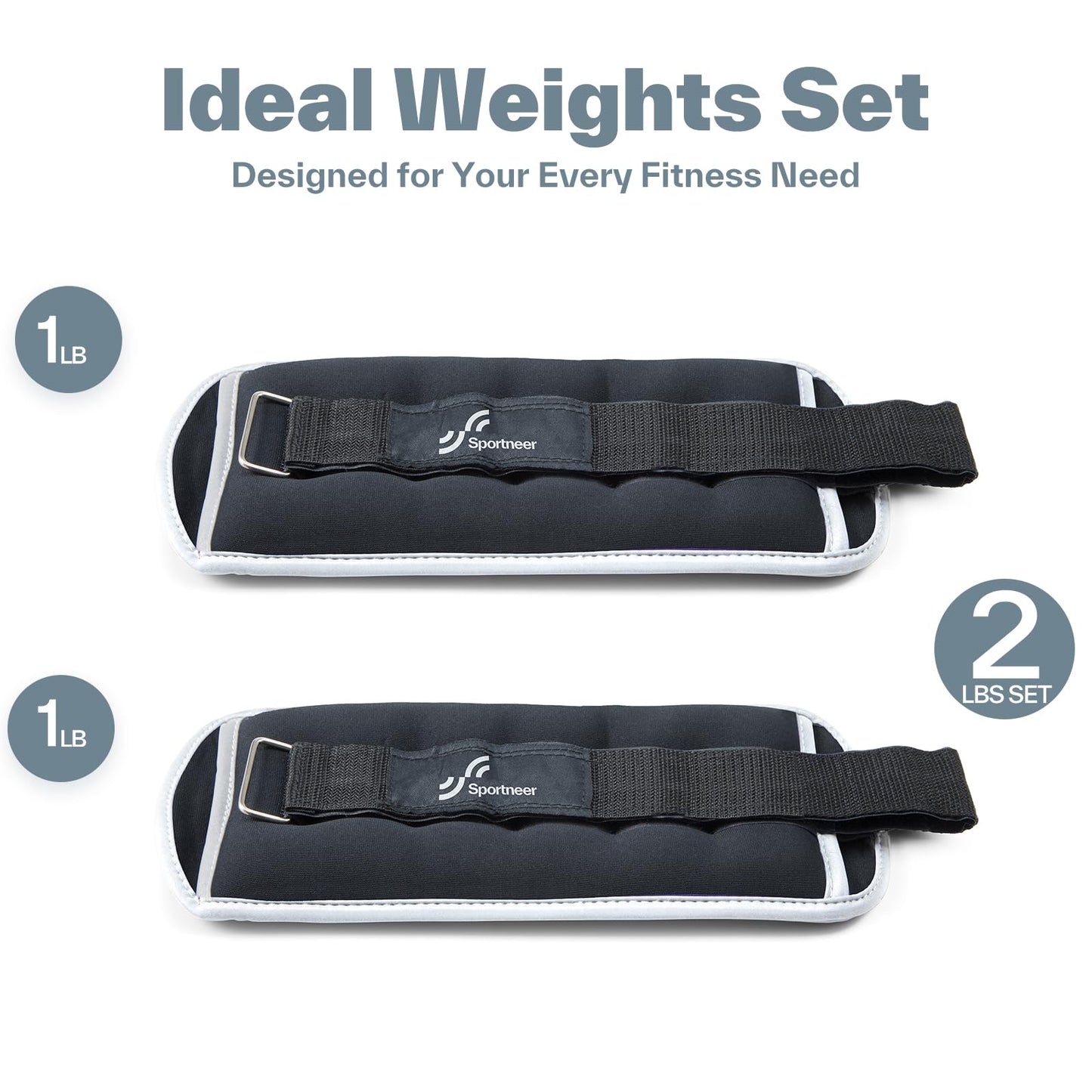 Sportneer Ankle & Wrist Weights with Reflective Straps for Women, Men & Kids – 1/2/3/4/5/10 lb Weighted Weights for Strength Training, Walking, Running, Pilates, Physical Therapy, Leg & Arm Workouts
