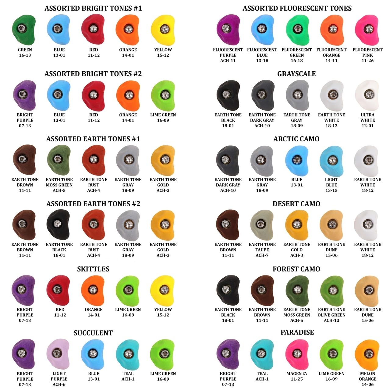 Atomik Climbing Holds 47 Bolt-On Kids Variety Holds in Assorted Earth Tones with Indoor Hardware