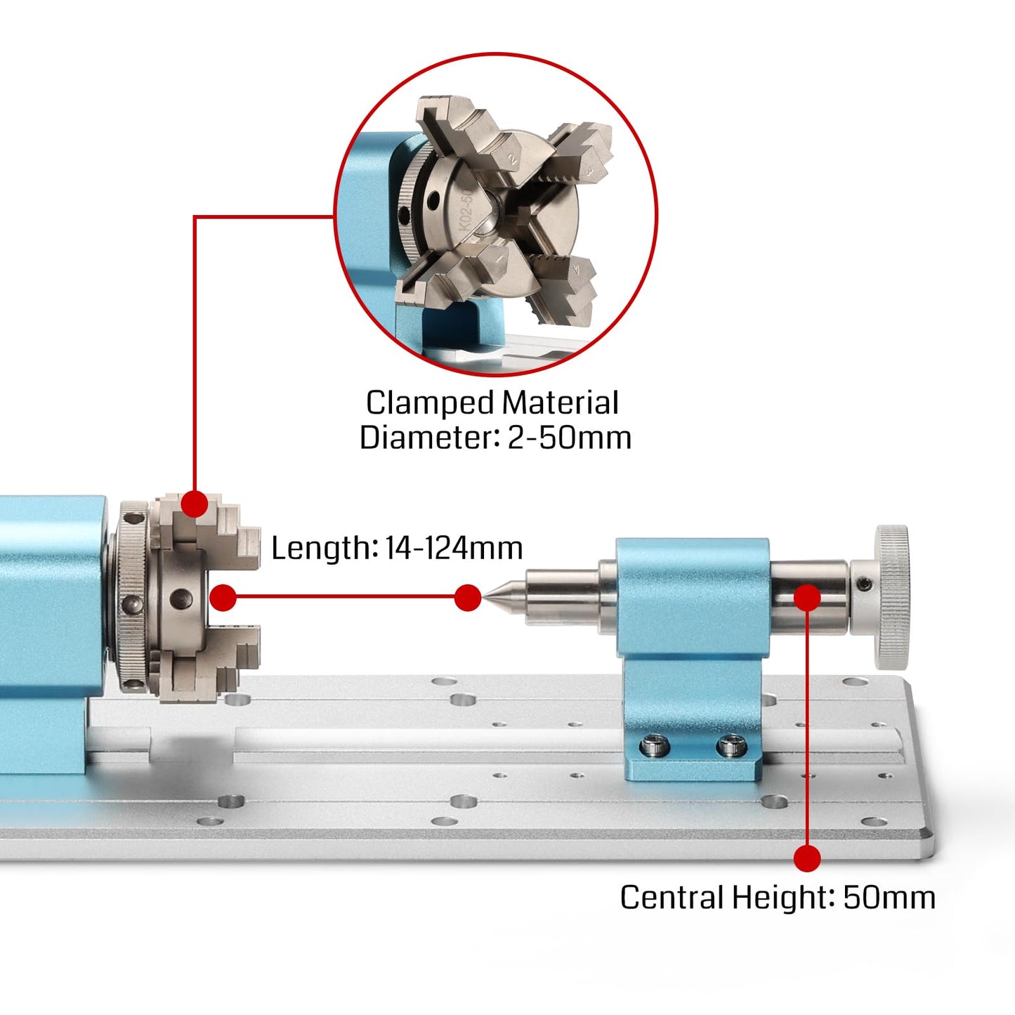 Genmitsu 4th Axis Rotary Module for 4040 and 3030 Series CNC Machines with Planetary Geared Stepper Motor, 4 Jaw Chuck, Clamped Range 10-200mm