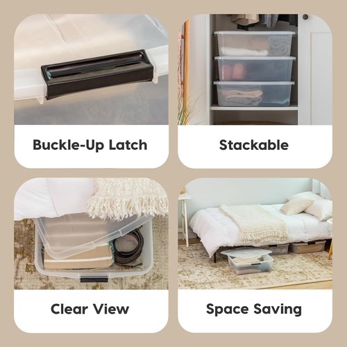 IRIS USA 33 Qt Under Bed Storage Organizer Bins - Durable Clear Containers with Secure Lids | 3 Pack