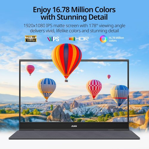 MNN Portable Monitor - 15.6" FHD 1080P Ultra-Slim IPS Display with Smart Cover & Speakers | Plug & Play
