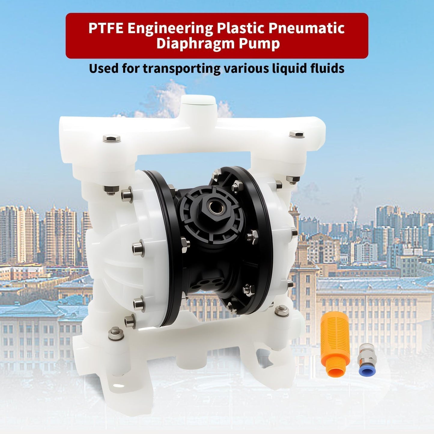Nakkaa Pneumatic Double Diaphragm Pump PTFE 22GPM Transfer Pump 1" In/Out Max 120PSI, Used to Transport Various Low Viscosity Liquids Such as Hydraulic Fluid, diesel, coating,etc
