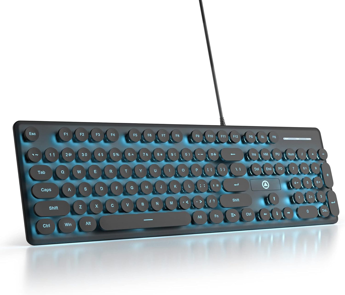 SbocKeeb Keyboards,104-Key Keyboard(V300/Black) Full Size Black Typewriter Retro Punk Keyboard Round keycap with LED