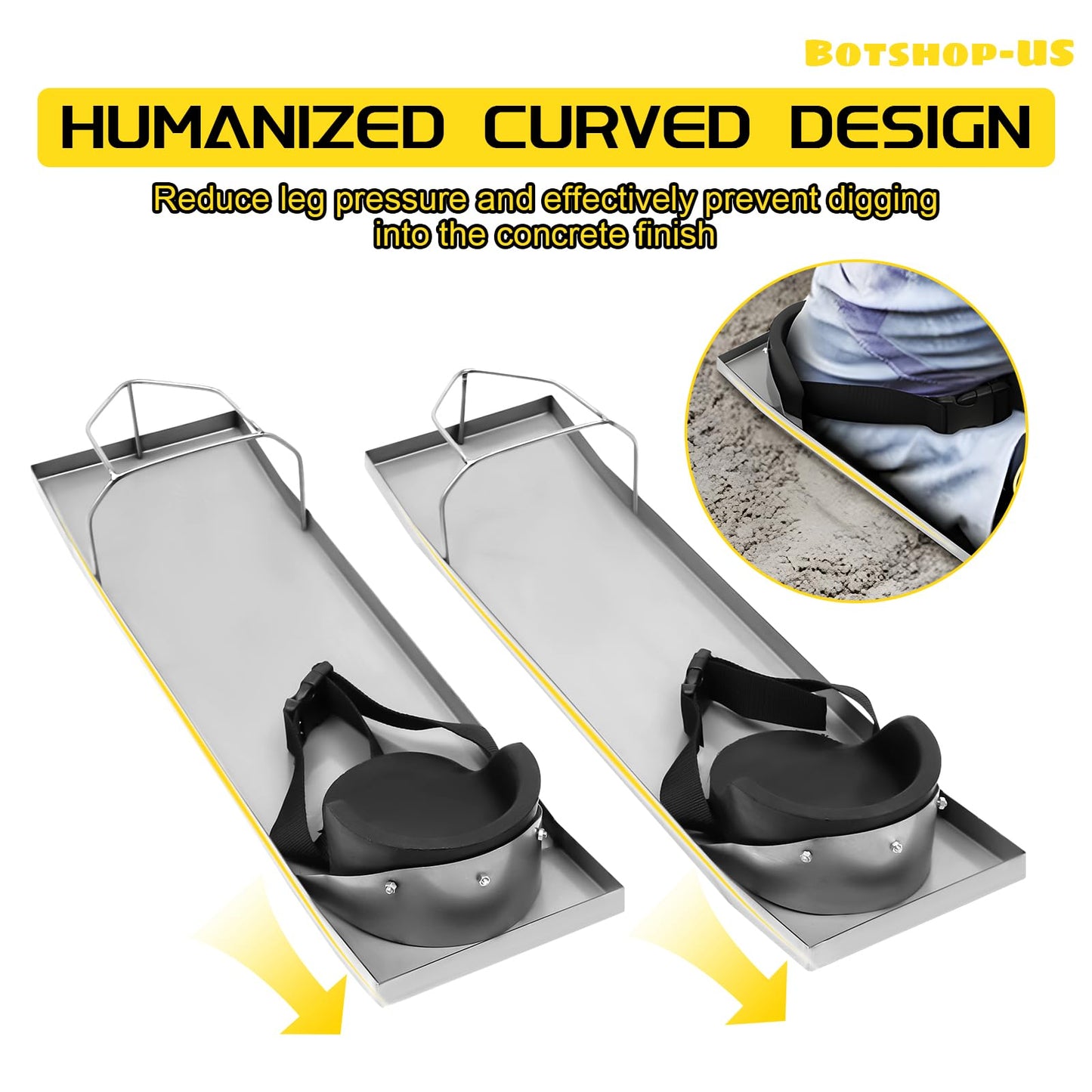 Gdrasuya10 2 Pairs Concrete Knee Boards 28'' x 8'' Slider Knee Boards Stainless Steel Kneedboards Cement Pair Moving Sliders w/Concrete Knee Pad & Board Strap (28"x8"/2Pcs)