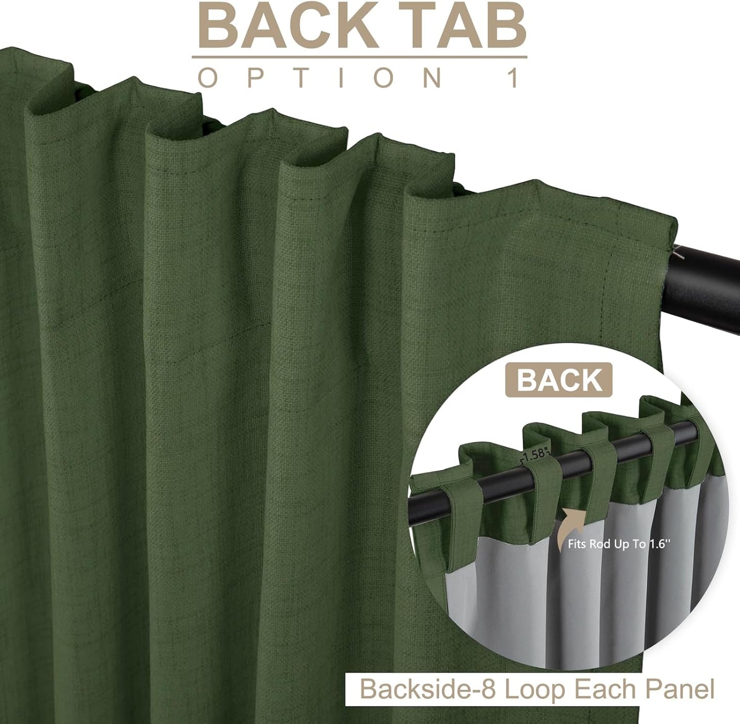 Regine Switzerland 100% Blackout Linen Curtains - Thermal Insulated Drapes, 50" W x 120" L, Moss Green