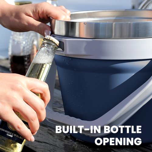 COKTIK 7L Insulated Ice Bucket with Lid，Double Wall Vacuum Stainless Steel Beverage Bucket Keeps Frozen Longer，Holds 6 Longnecks or 3 Bottles of Wine，for Cocktail, Champagne, (Navy,1 Pack)