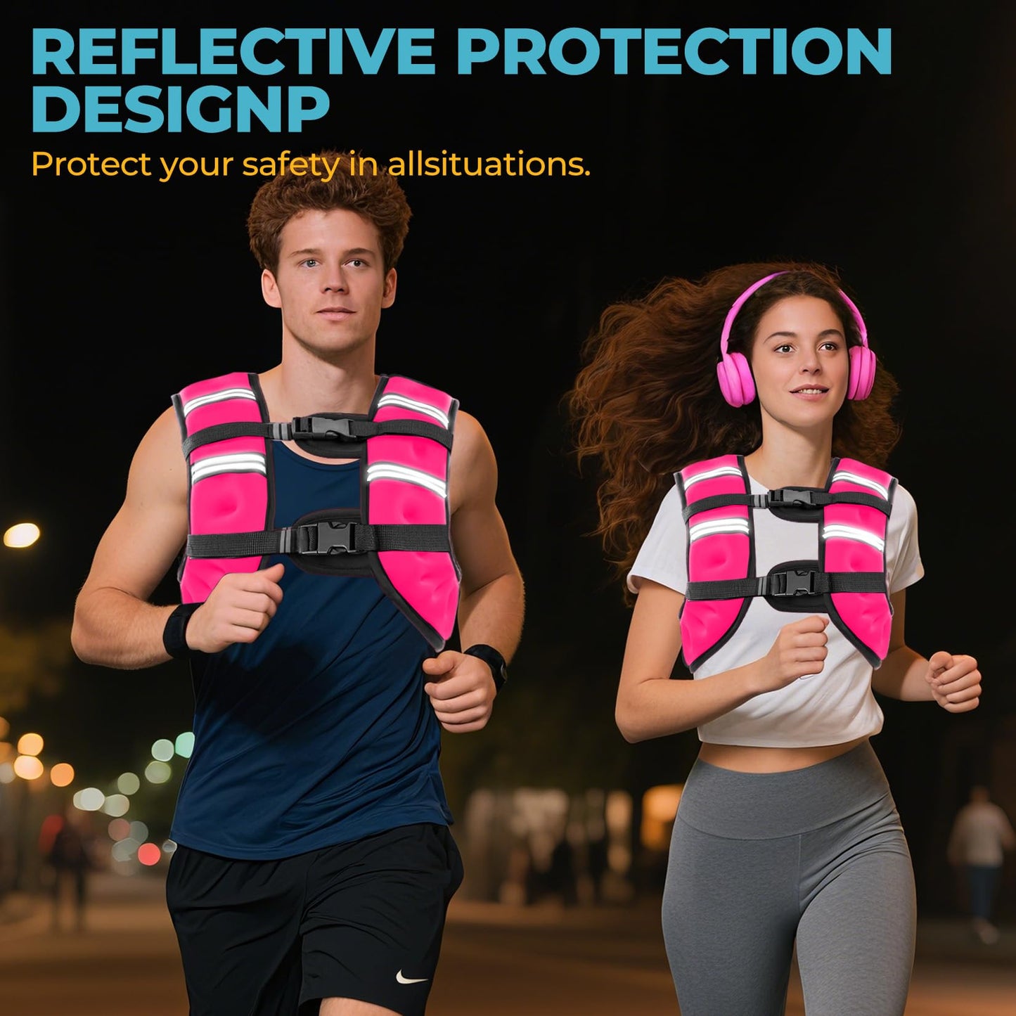 Weighted Vest, 8lb/12lb/16lb/20lb Weight Vest with Reflective Stripes for Men Women, Two Adjustment Straps for Workout, Strength Training, Running, Fitness, Muscle Building, Weight Loss (8lb)