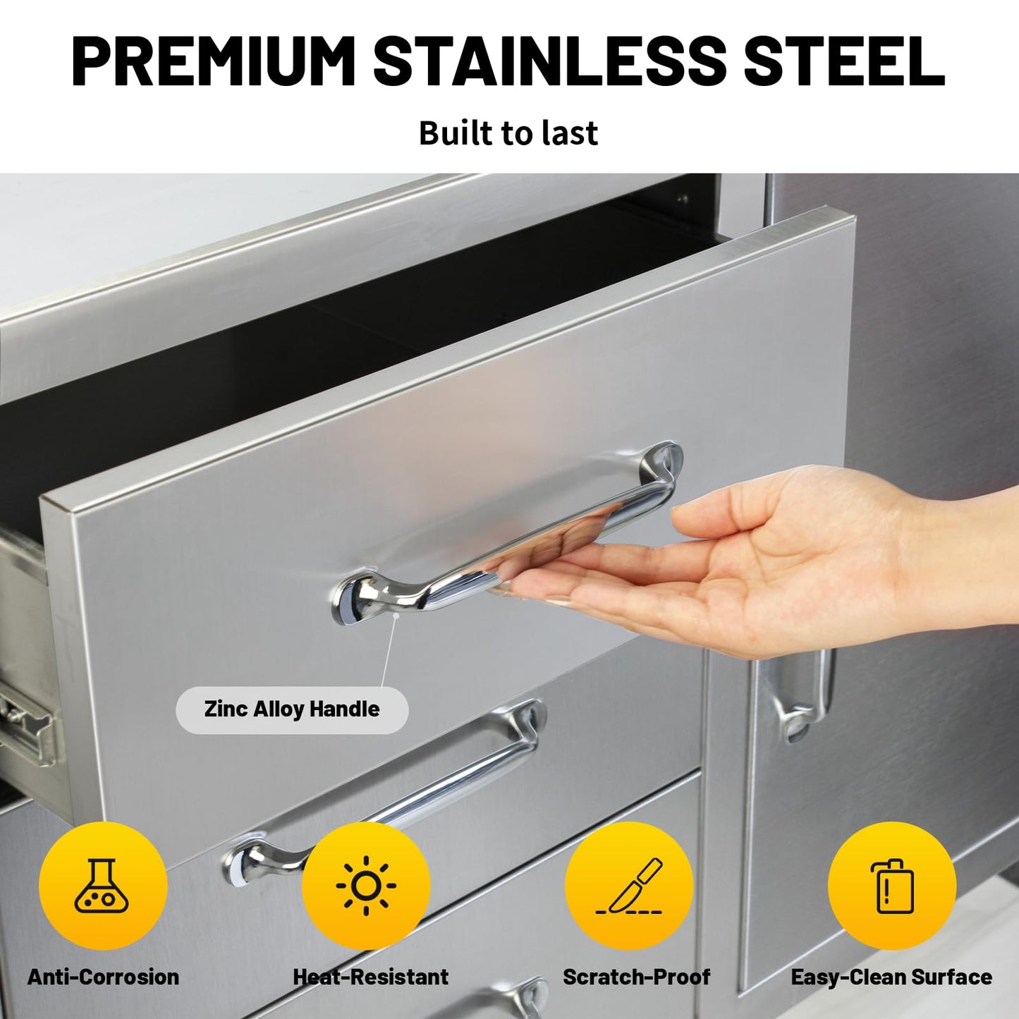 SGOLAN Outdoor Kitchen Door Drawer Combo Cabinet 38.1W x 22.6H x 20.8D BBQ Access Door&Triple Drawers Combo, Stainless Steel Handles for Outdoor Kitchen Island