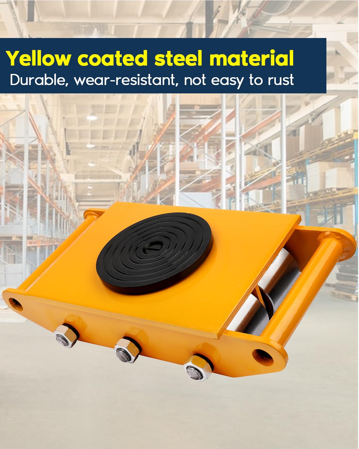 FAHKNS Machinery Moving Skate Heavy Duty Machinery Skates Cargo Mover 8T Machine Skates with 360° Rotation Cap 6 Steel Rollers for Heavy Duty Industrial Moving Equipment, Yellow