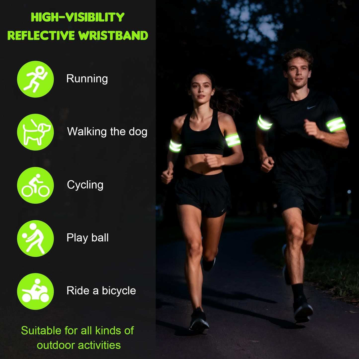 Darlingao 4 Pack High Visibility Reflective Bands for Arm, Wrist, Ankle & Leg – Adjustable Elastic Safety Straps for Night Running, Walking, Cycling – Reflective Gear for Men & Women