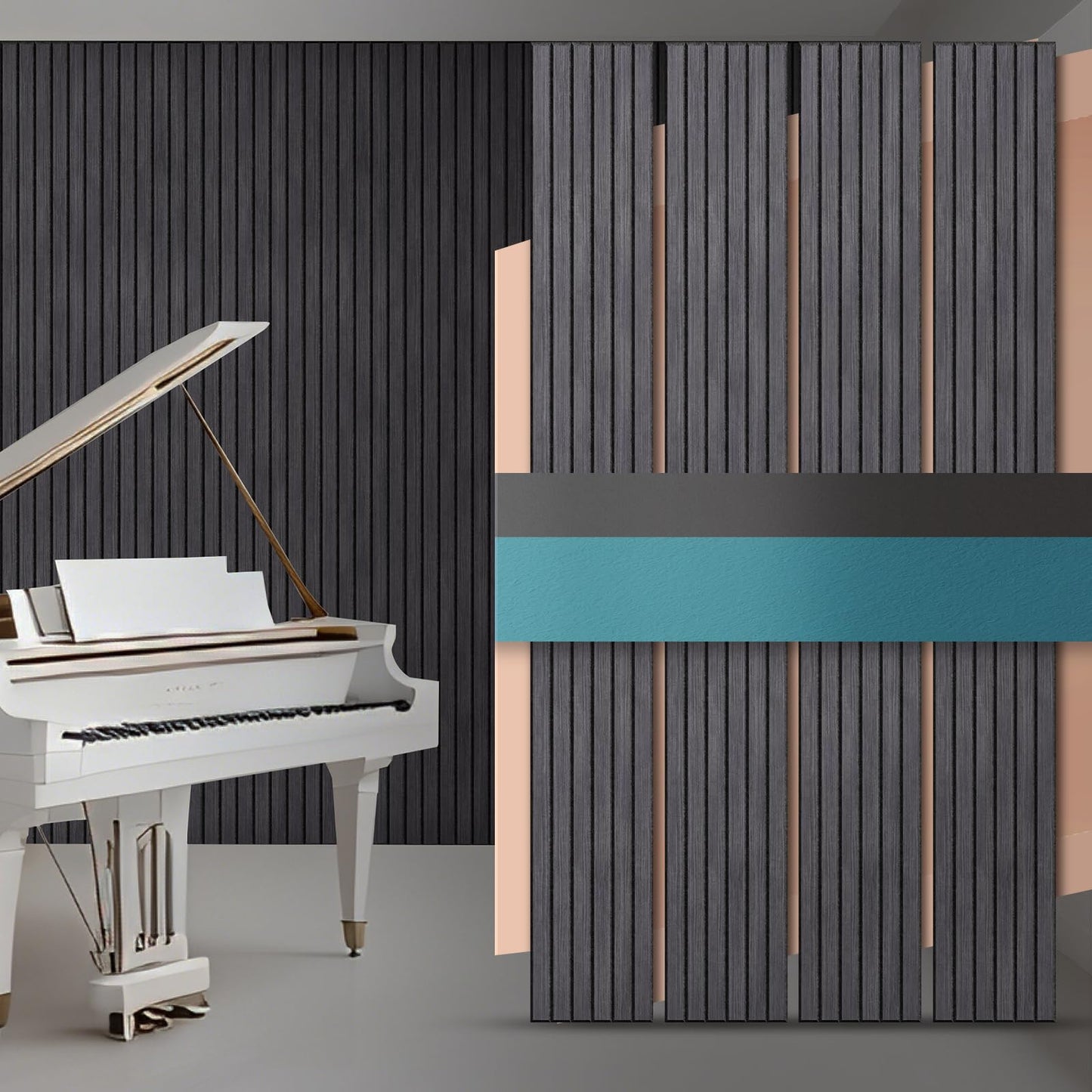 UMIACOUSTICS 4 PCS Acoustic Panels, 94.4" x 11.8" Decorative 3D Sound Proof Panels for Home Office Cinema -Dark Oak
