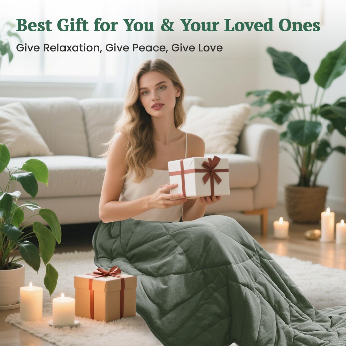 ZonLi Weighted-Lap Blanket 7 lbs 43" x 52" for Yoga,Portable Travel Weighted Blanket for Meditation and Relaxation, Soft Cotton Weighted Blanket for Adults, All-Season Meditation Blanket, Green
