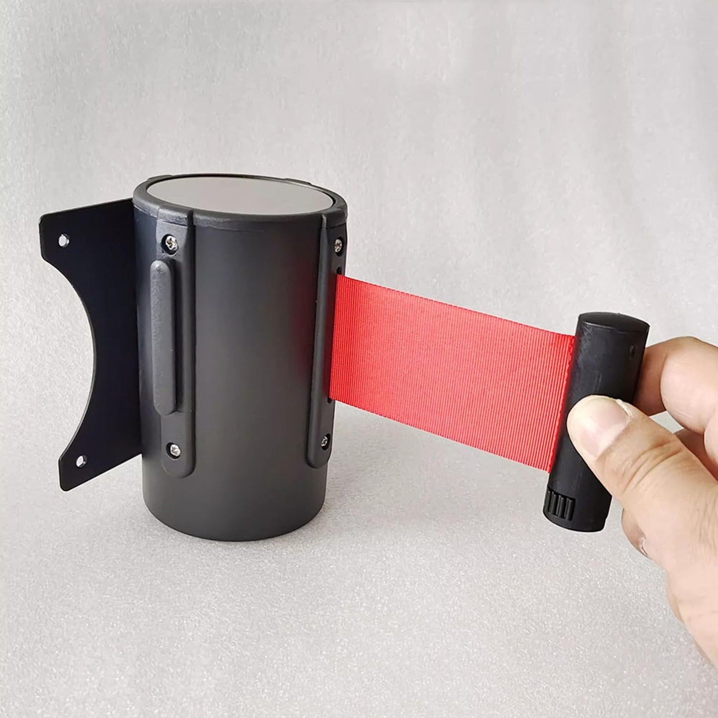 Retractable Red Safety Barrier Tape - 16.4FT Carbon Steel Housing, Complete with Mounting Accessories, Perfect for Crowd Control, Events, and Construction Sites