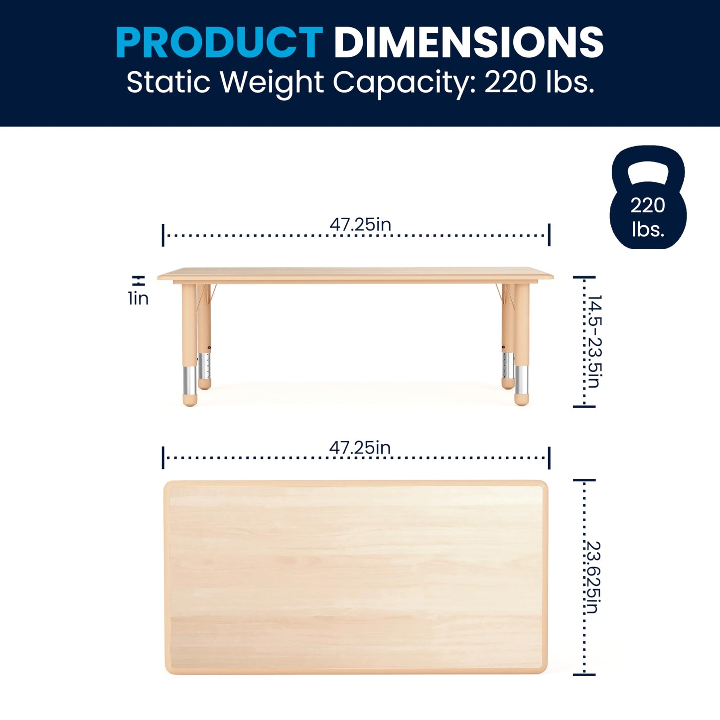 Flash Furniture Wren Adjustable Classroom Activity Table for School and Home, Plastic Activity Table for Kids, 23.625" W x 47.25" L, Natural