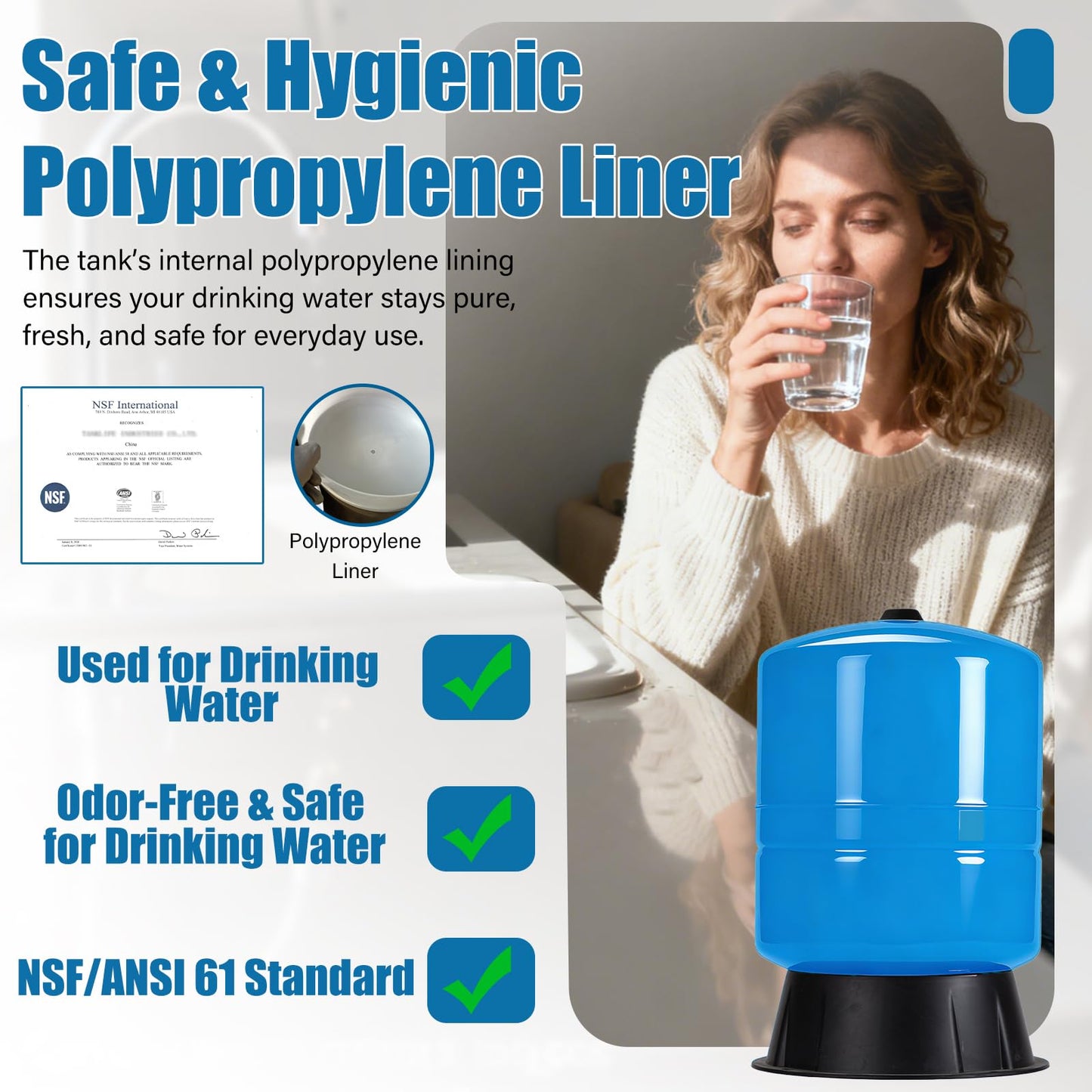 Water Pressure Tank For Well Systems, Vertical Pressurized Tank/Bladder Tank with Diaphragm & Drinking Liner, for Home Domestic Water Supply (14GAL)
