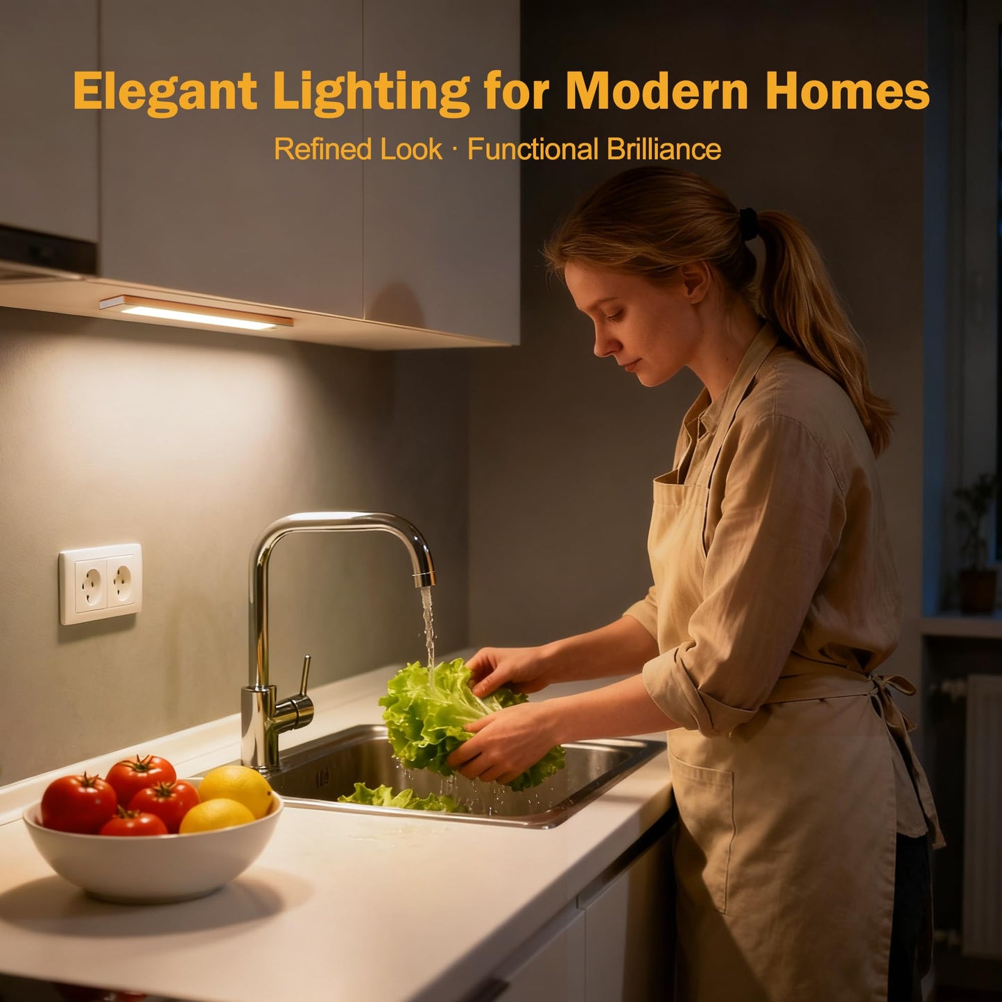V4light Rechargeable Motion Sensor Under Cabinet Light, Magnetic LED Bar with 1500mAh, Gold Aluminum Accent Lighting, Dimmable 3 Color Temperatures for Kitchen Cabinets, Shelves & Closets (9 in)