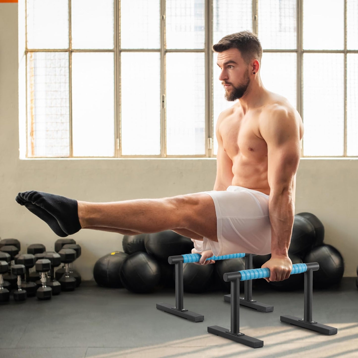 Steel Black Push Up Handles Parallettes Bars for Floor Workout, Anti-slip Calisthenics Gymnastics Bars, Strength Training Pushup Handstand Stands for Home Exercise