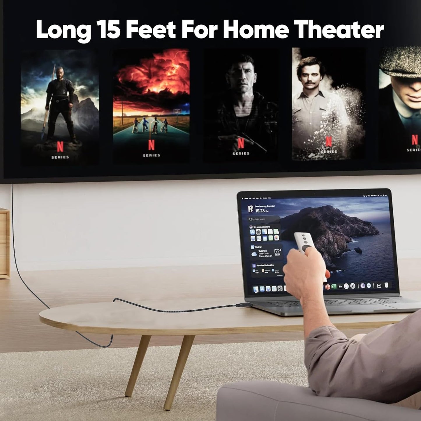15Ft (4K@30Hz 1080P@120Hz) 15 Display Port to HDMI Cable Long, DisplayPort DP to HDMI One-Direction Cord Feet