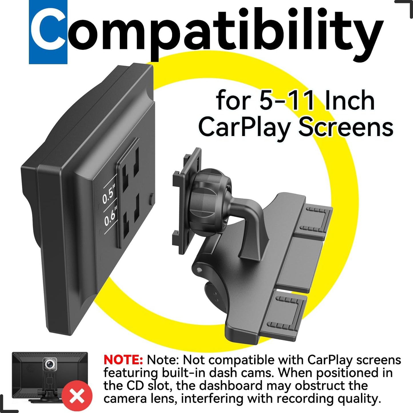 SkyTitan (4-Tab CD Slot Car Mount for Portable CarPlay Screens, Adjustable Angles, Low Profile and Sleek, Integrated