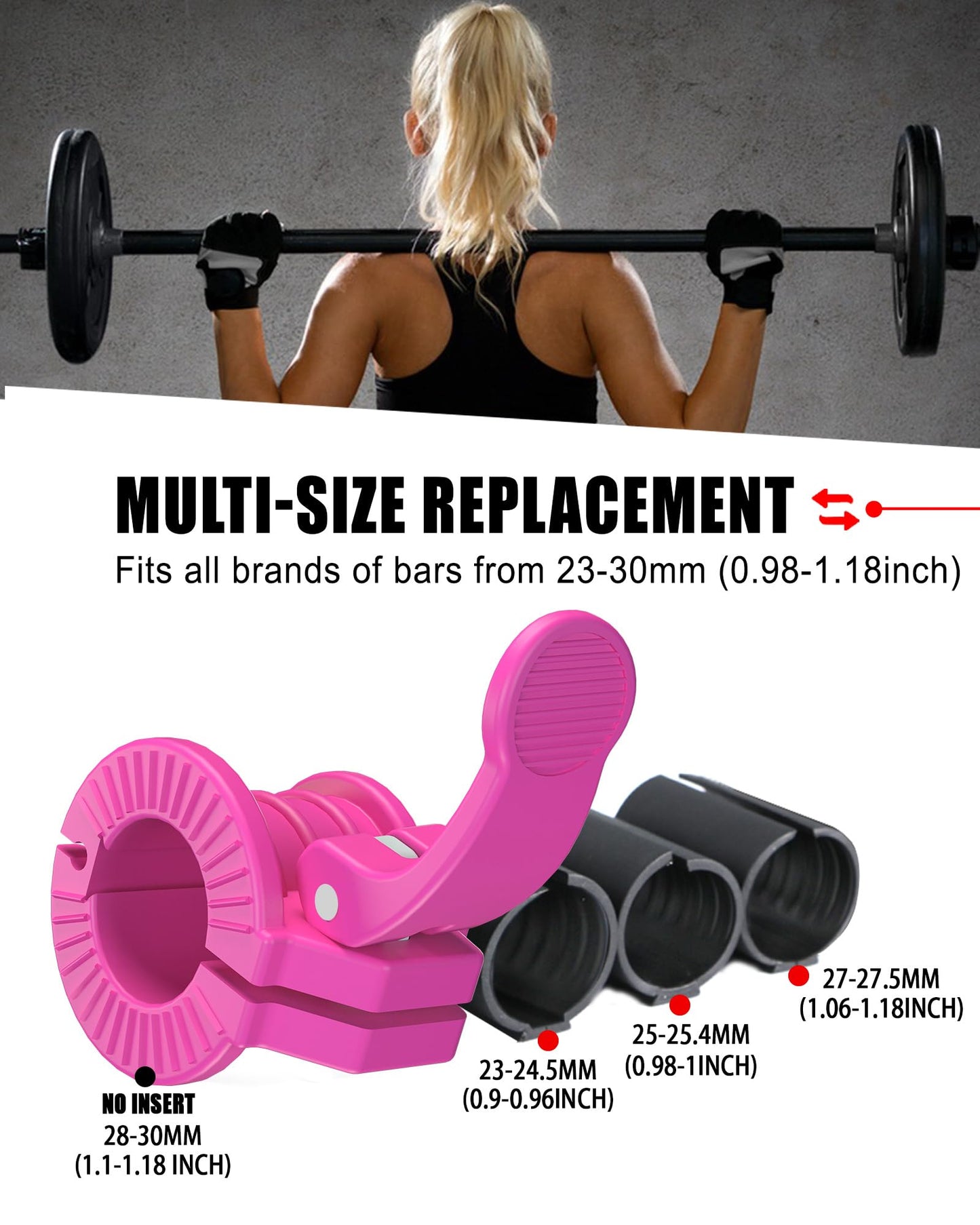ZY-HUAN Barbell Clips 1 inch Barbell Clamps 0.9-1.18inch Quick Release Weight Clips for Bars Multi-Size Adjustable Olympic Barbell Clamps (Rose)
