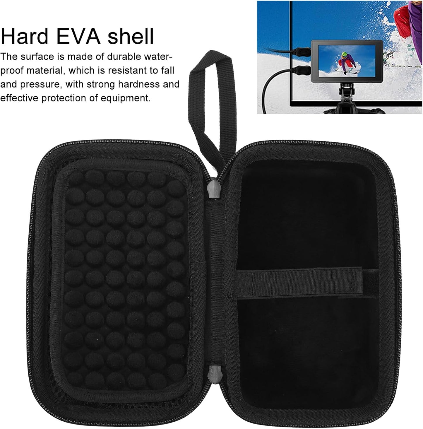 Vikye 5 inch Camera Monitor Carrying Case, Dual Layer Storage with Hard EVA Shell, Portable Design for Mirrorless